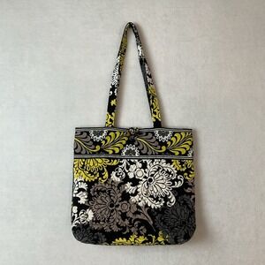 Vera Bradley Baroque Tote Bag Quilted Shoulder Straps Black Yellow Gray